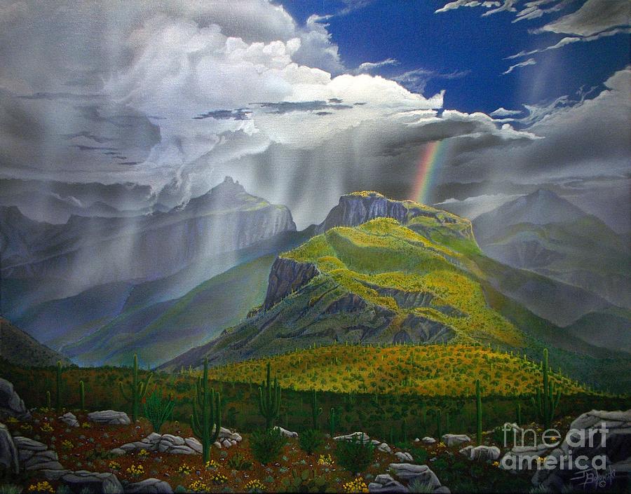 Sabino Canyon Storm Painting by Jerry Bokowski