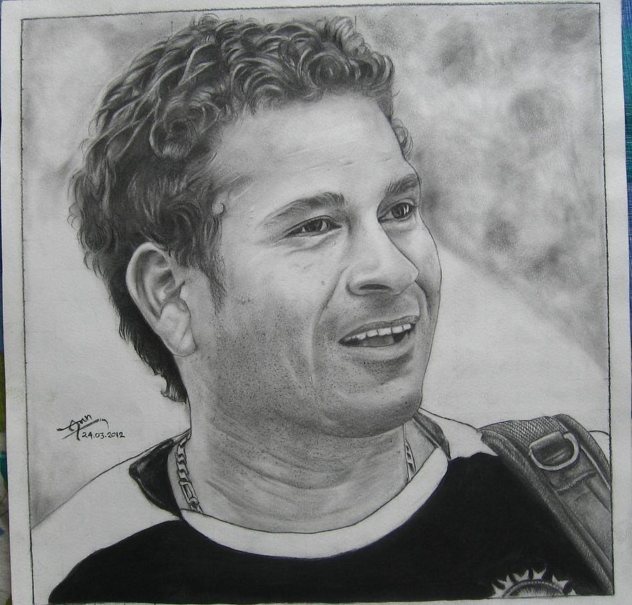 Sachin Tendulkar portrait Drawing by Sadashiv Sawant - Pixels