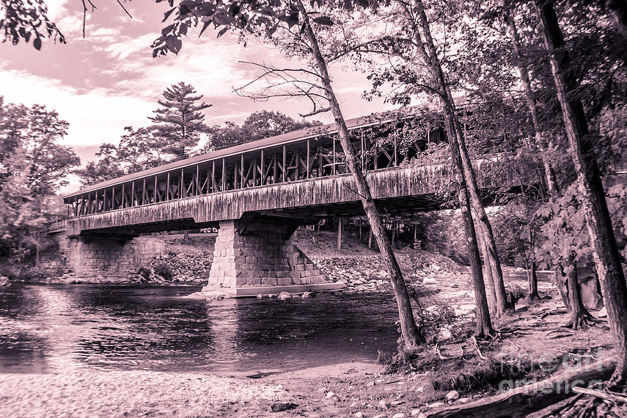 Tree Photograph - Saco River covered bridge by Claudia M Photography
