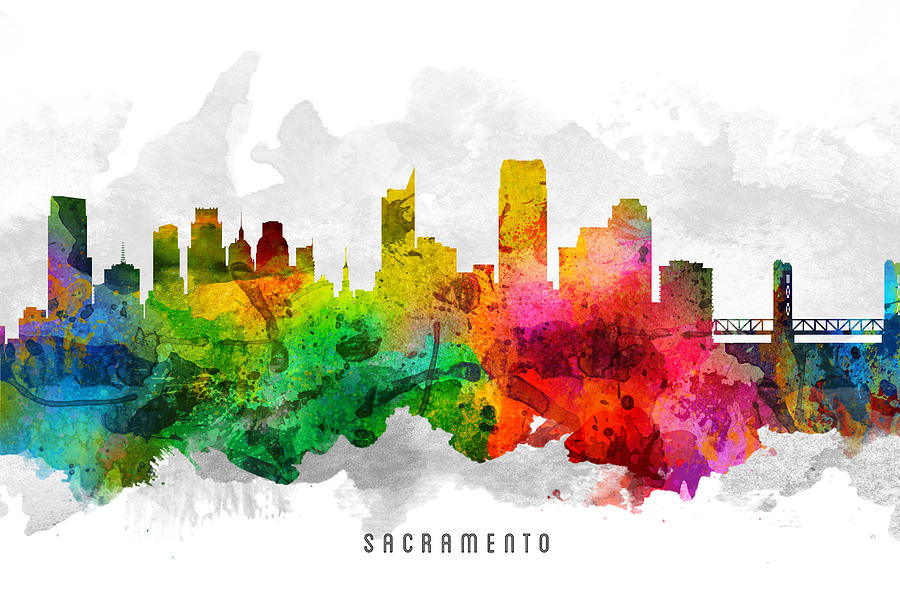 Sacramento Painting - Sacramento California Cityscape 12 by Aged Pixel