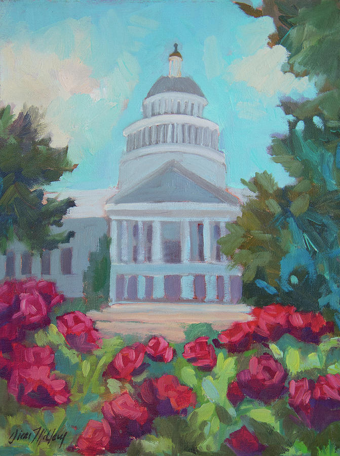 Sacramento Capitol and Roses Painting by Diane McClary