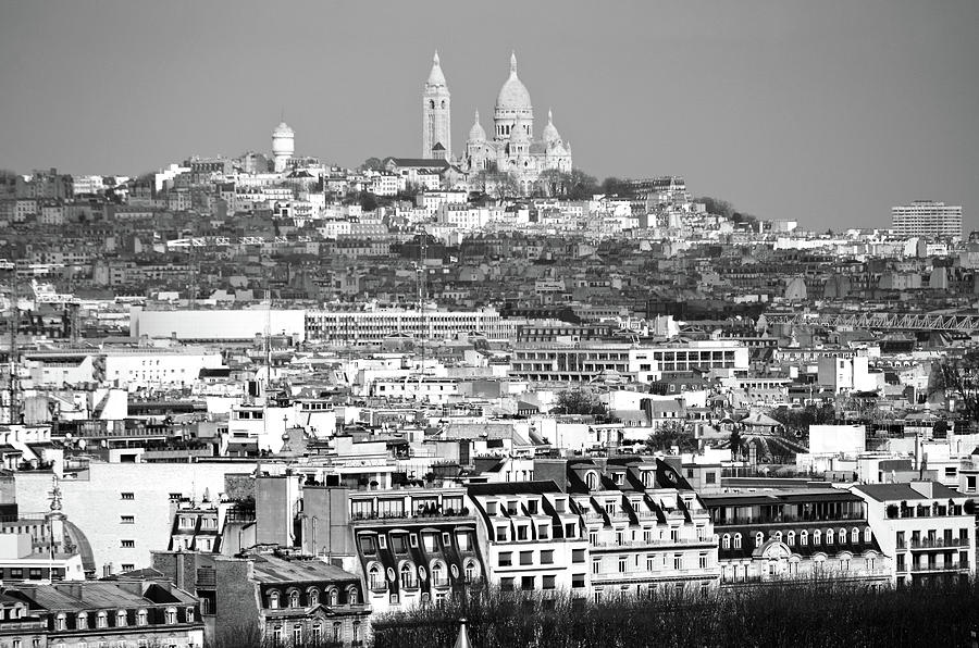 Sacre Coeur Church Above Montmartre Neighborhood Paris France Black and White Photograph by Shawn OBrien
