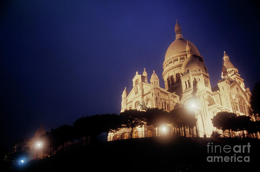 Architecture Photograph - Sacre Coeur lit up at night with flood lights by Sami Sarkis