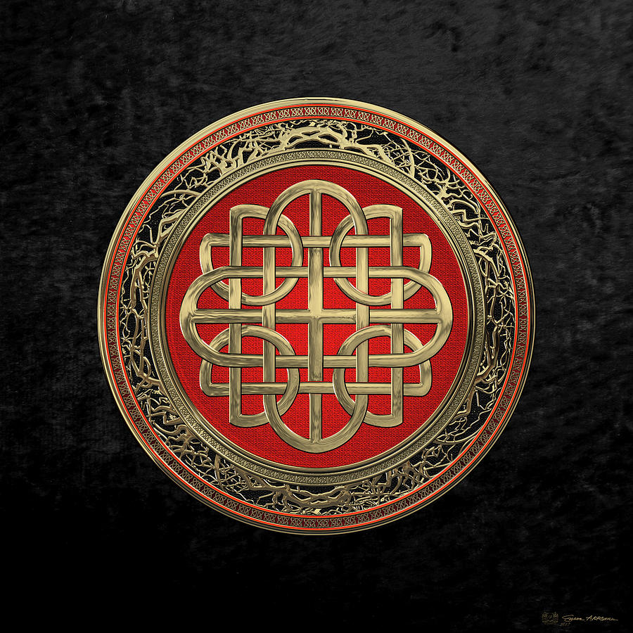 Sacred Celtic Gold Knot Cross over Black Velvet Digital Art by Serge Averbukh