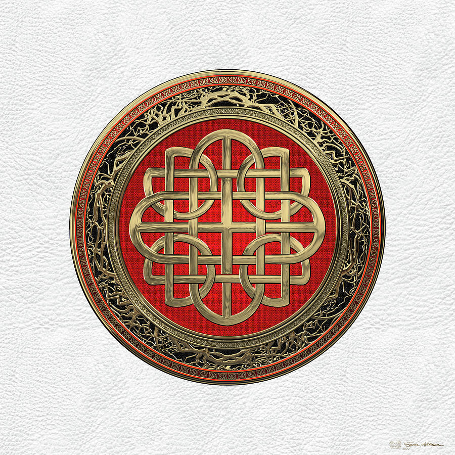 Sacred Celtic Gold Knot Cross over White Leather Digital Art by Serge Averbukh