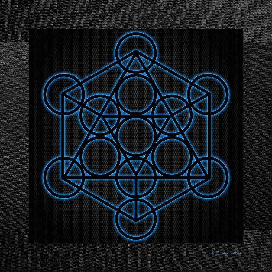 Sacred Geometry - Black Icosahedron with Blue Halo over Black Canvas Digital Art by Serge Averbukh