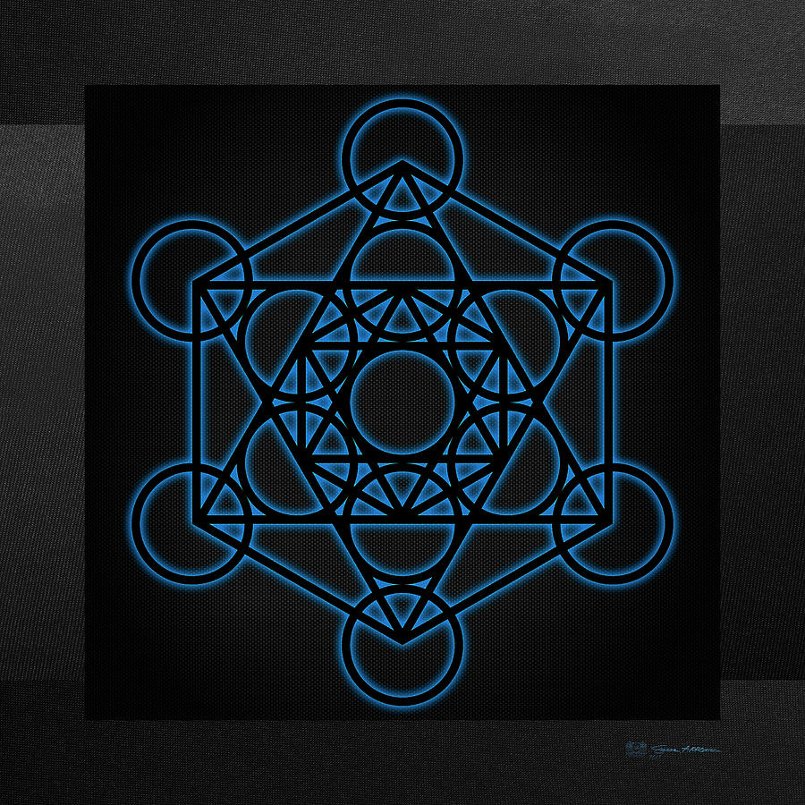 Sacred Geometry - Black Octahedron with Blue Halo over Black Canvas Digital Art by Serge Averbukh