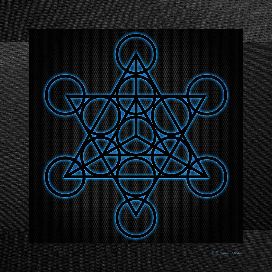 Sacred Geometry - Black Star Tetrahedron with Blue Halo over Black Canvas Digital Art by Serge Averbukh