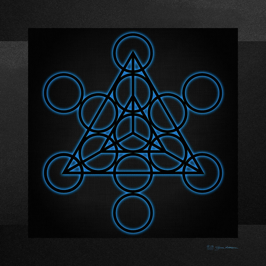 Sacred Geometry - Black Tetrahedron with Blue Halo over Black Canvas Digital Art by Serge Averbukh