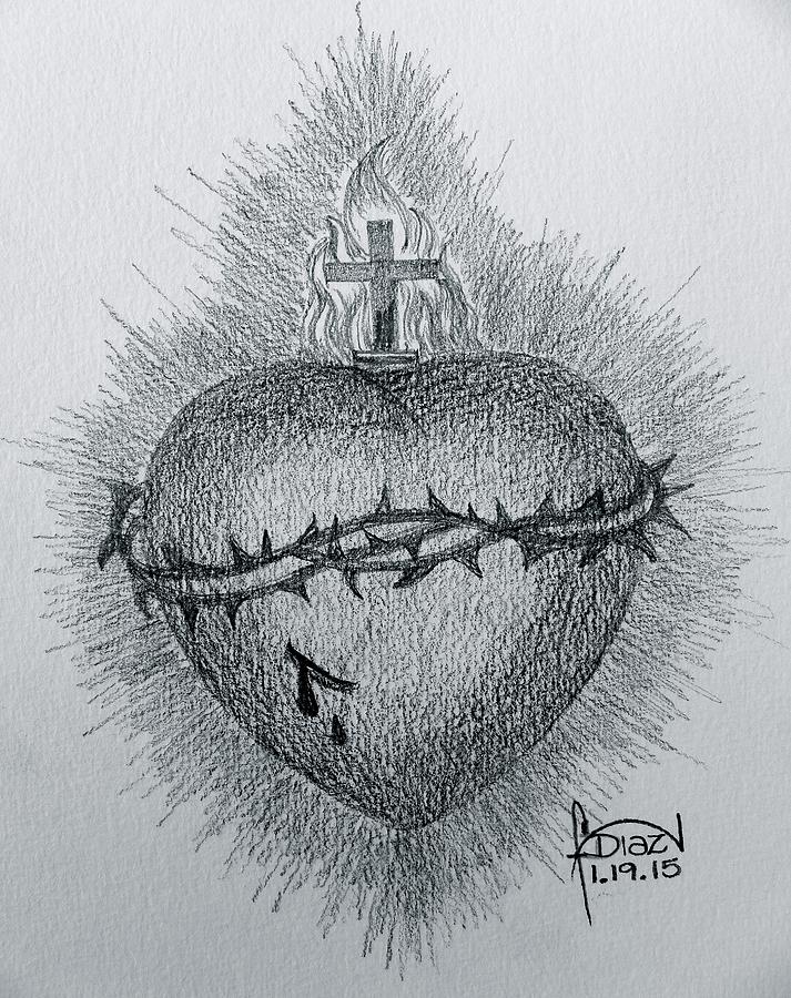 realistic sacred heart drawing