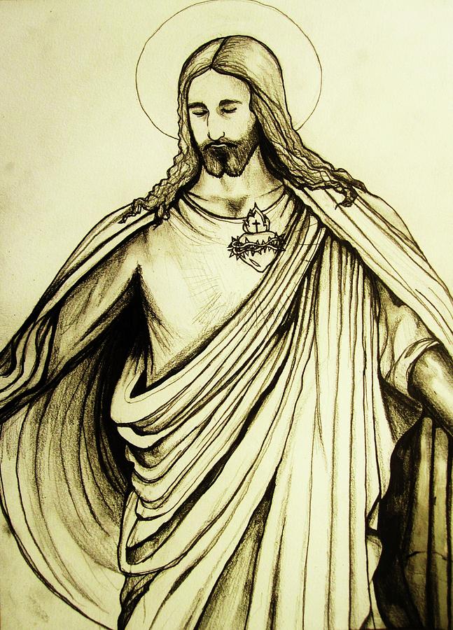 Sacred Heart Drawing by Mary Ellen Frazee