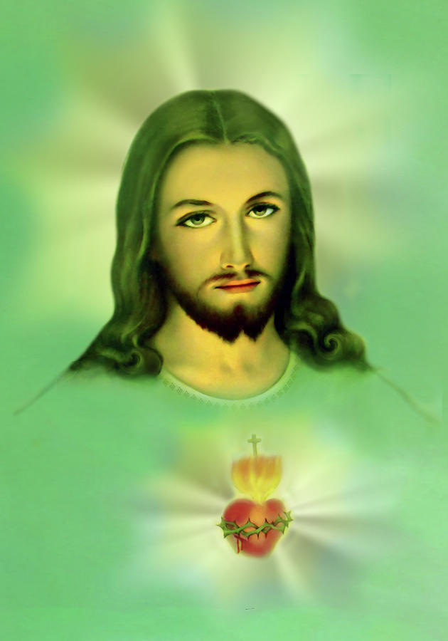 Jesus Christ Mixed Media - Sacred Heart of Jesus St Faustina St Margaret Mary by Hw