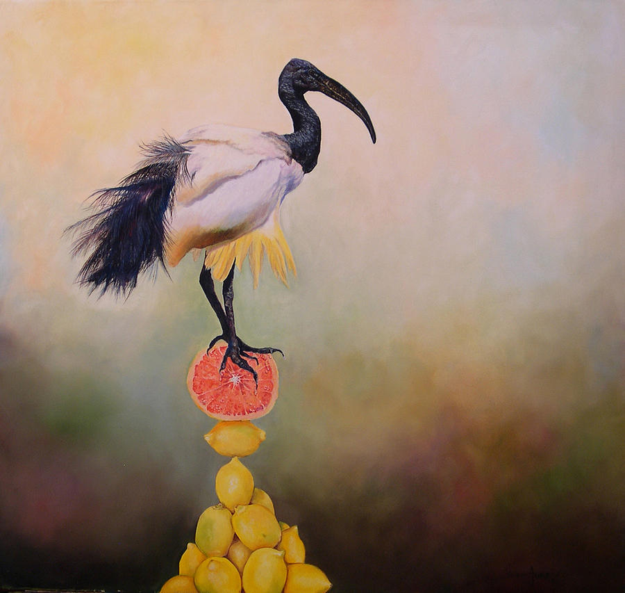Bird Painting - Sacred Ibis Lemon Pyramid by Valerie Aune Bird Painting - Sacred Ibis Lemon Pyramid by Valerie Aune