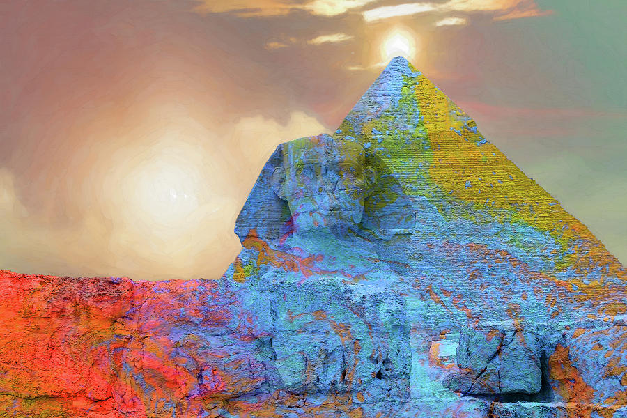 Sacred Places - The Great Sphinx of Giza in front of The Great Pyramid Digital Art by Serge Averbukh