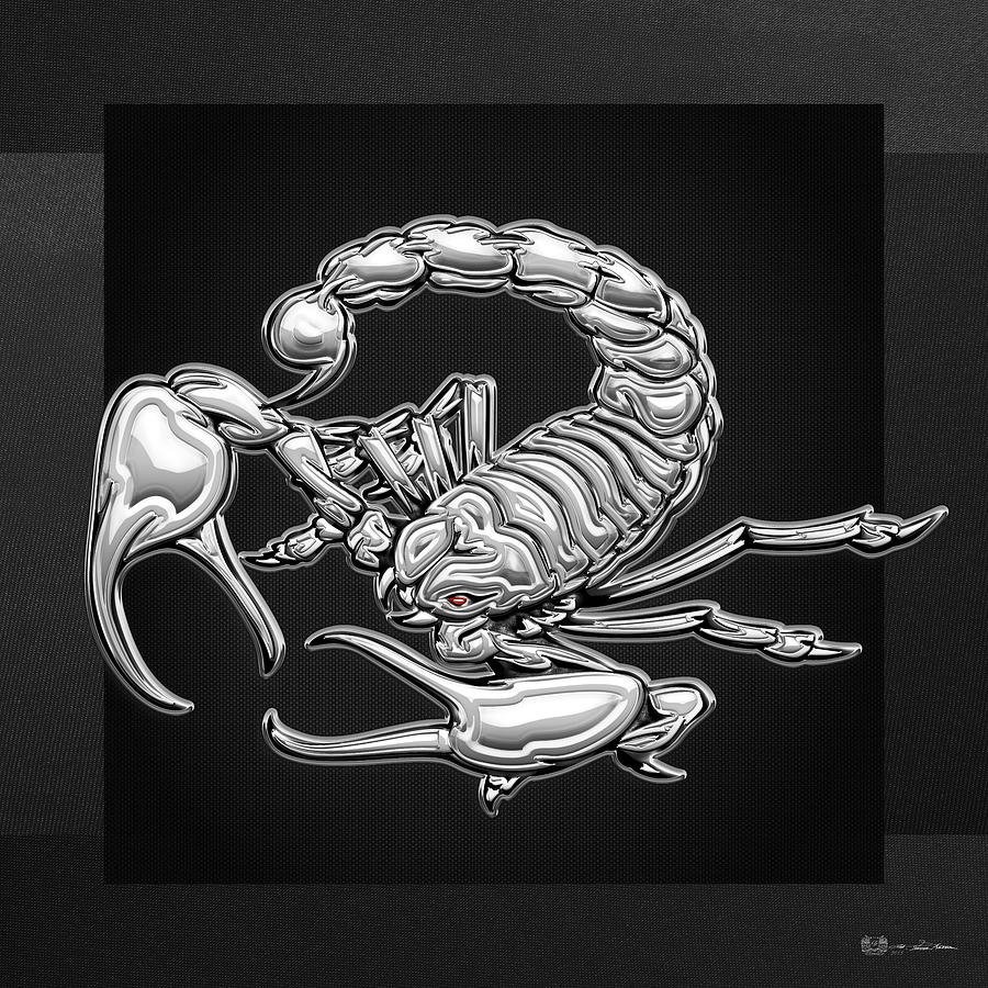 Sacred Silver Scorpion on Black Canvas Digital Art by Serge Averbukh