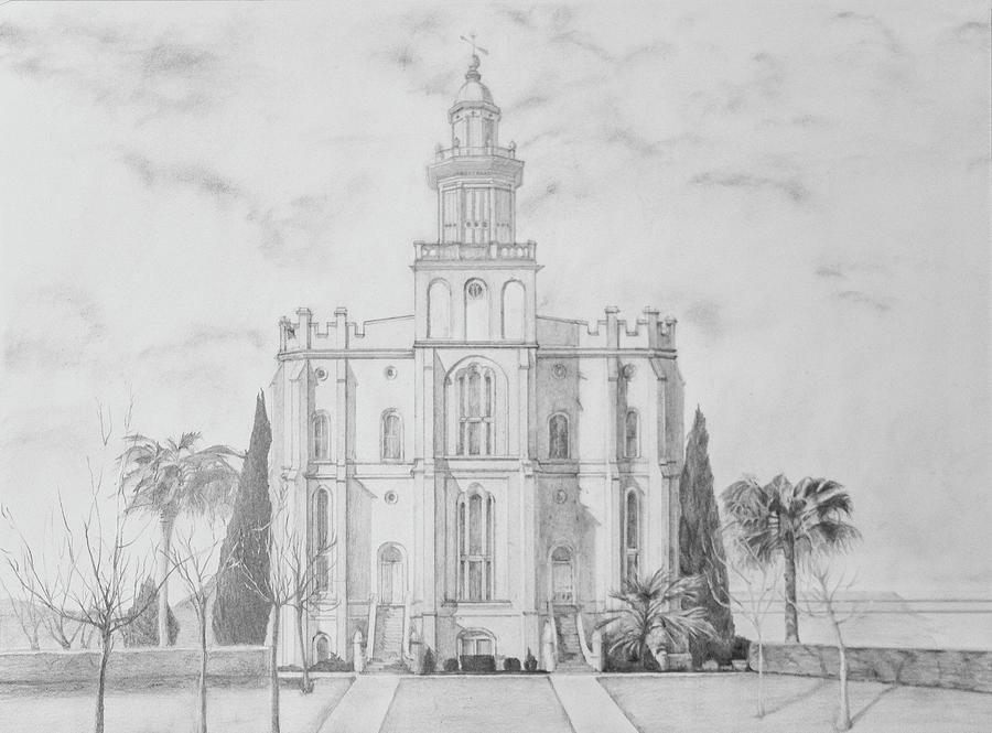 Sacred Steps - St. George Temple Drawing by Nila Jane Autry
