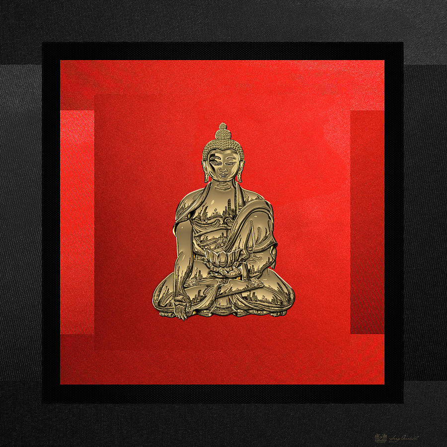 Sacred Symbols - Gold Buddha on Black and Red  Digital Art by Serge Averbukh