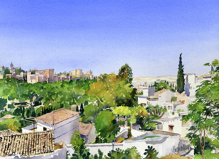 Sacromonte and the Alhambra Granada Painting by Margaret Merry