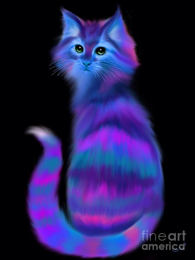 Sad Eyed Colorful Cat Painting by Nick Gustafson