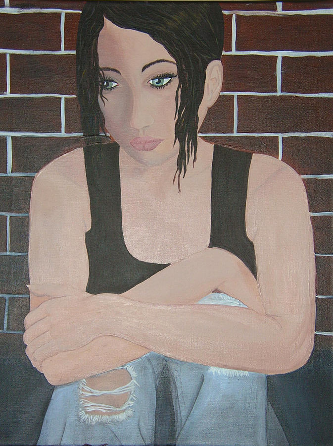 Portrait Painting - Sad Girl by Brenda Desjardins