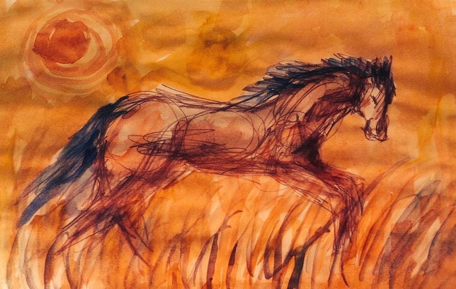 Sad horse  Painting by Hae Kim