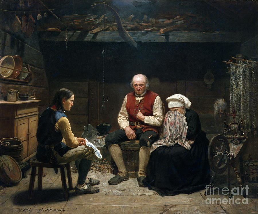 Sad news Painting by O Vaering by Adolph Tidemand
