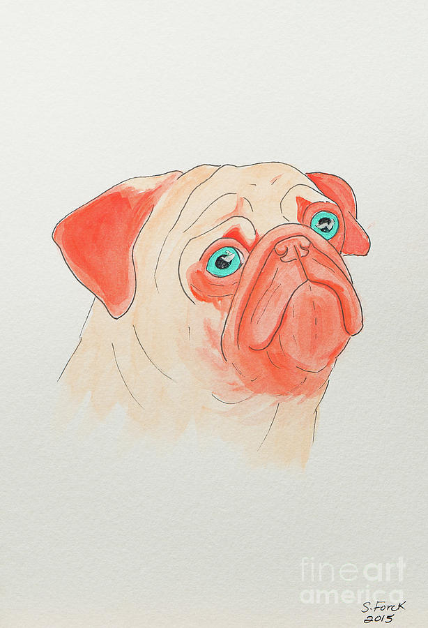 Sad Orange Pug Painting by Stefanie Forck