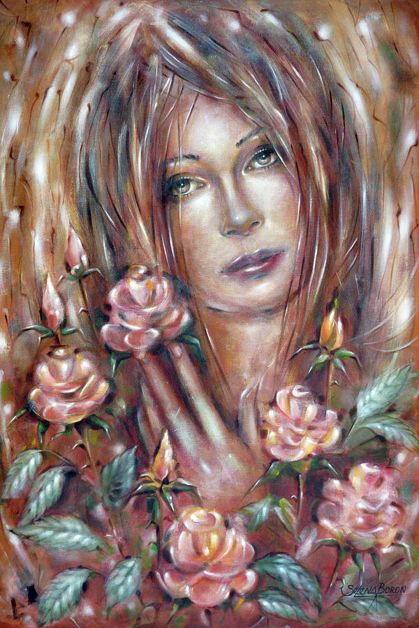 Sad Venus In A Rose Garden 060609 Painting by Selena Boron