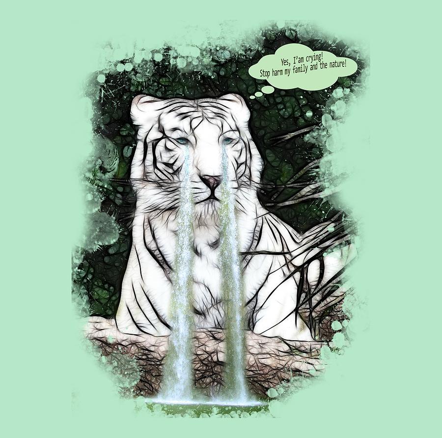 Sad White Tiger Typography Painting by Georgeta Blanaru