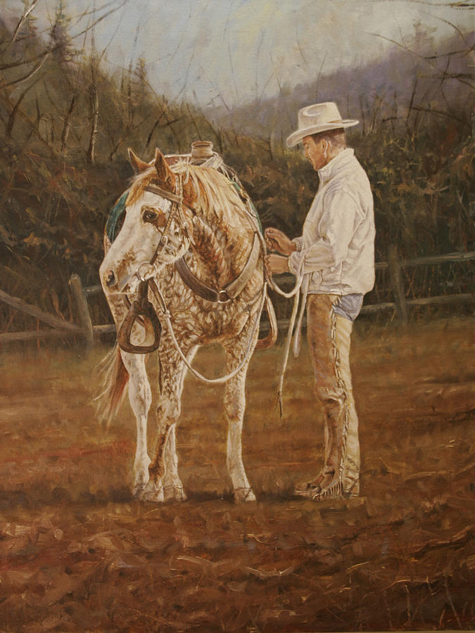 Western Painting - Saddling Up by Jason Swain Western Painting - Saddling Up by Jason Swain