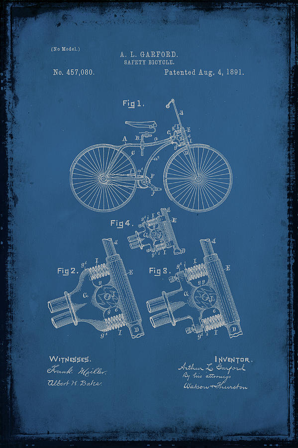 Safety Bicycle Patent Drawing 3b Mixed Media by Brian Reaves