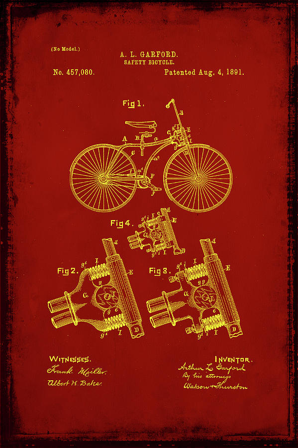 Safety Bicycle Patent Drawing 3f Mixed Media by Brian Reaves