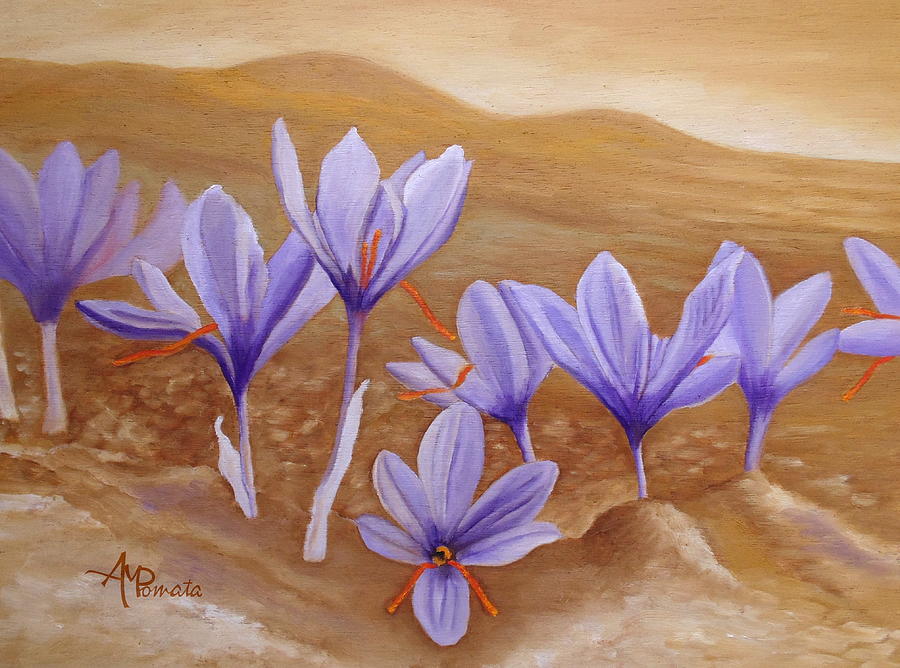 Angeles Martinez Pomata Painting - Saffron Flowers by Angeles M Pomata