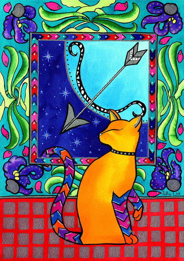 Sagittarius Cat Zodiac Painting by Dora Hathazi Mendes