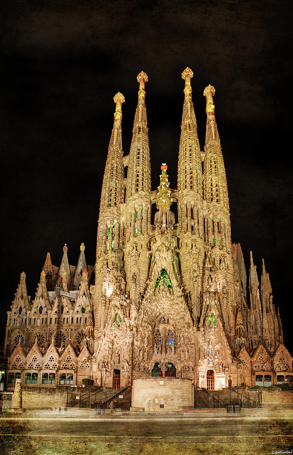 Sagrada Familia at night - Gaudi Photograph by Weston Westmoreland