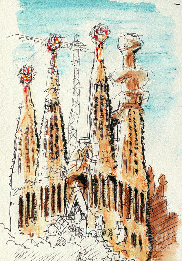 Sagrada Familia Church Barcelona Drawing Drawing by Frank Ramspott ...