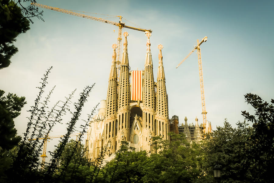 Barcelona Photograph - Sagrada Familia with Catalonias flag by Alejandro Ascanio