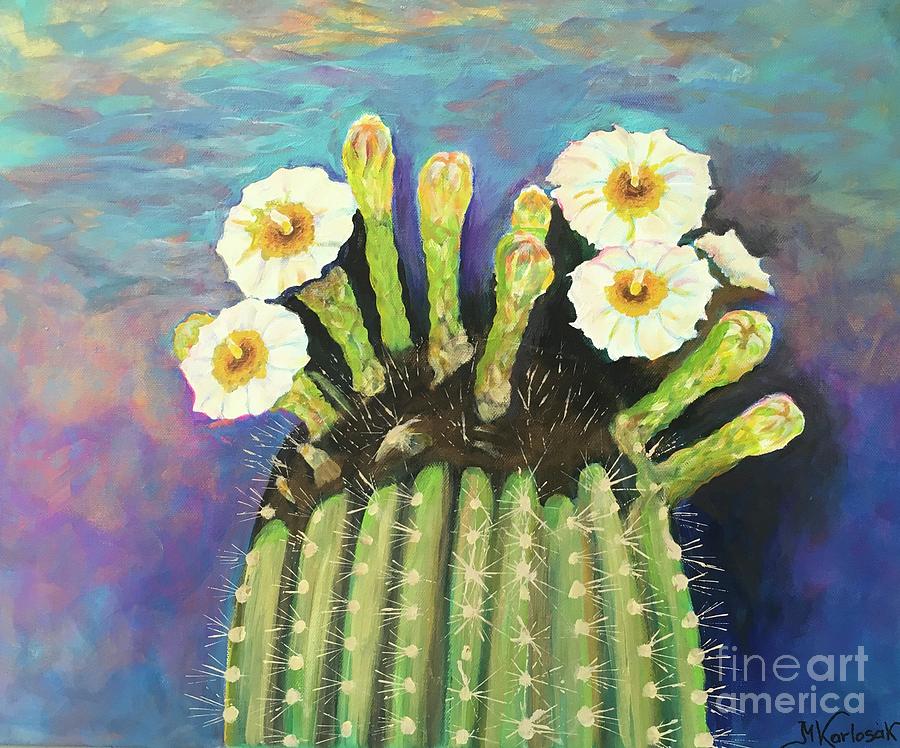 Saguaro Cactus Flower  Painting by Maria Karlosak