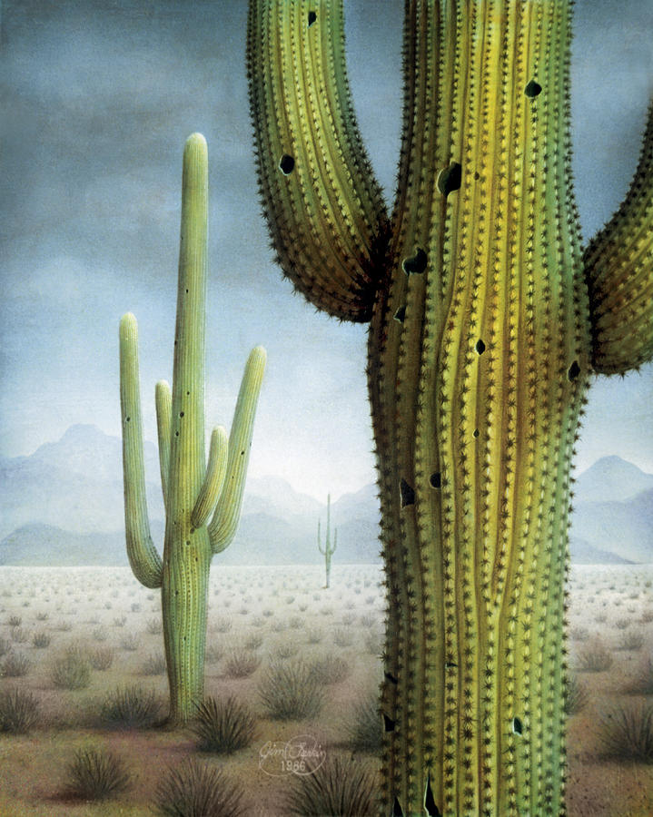 Saguaro Cactus Landscape Painting by James Larkin