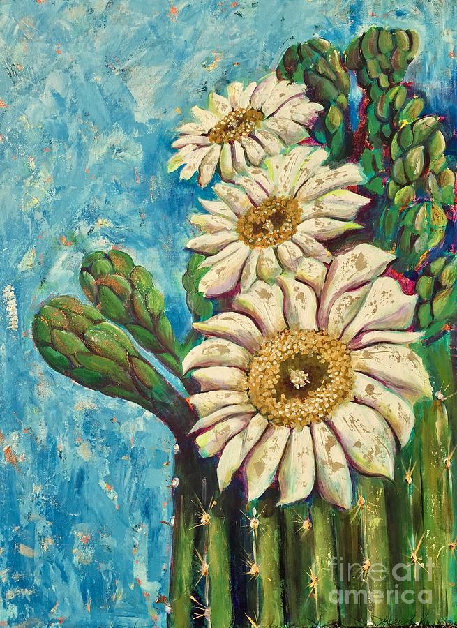 Spring Painting - Saguaro in Bloom  by Catalina Rankin