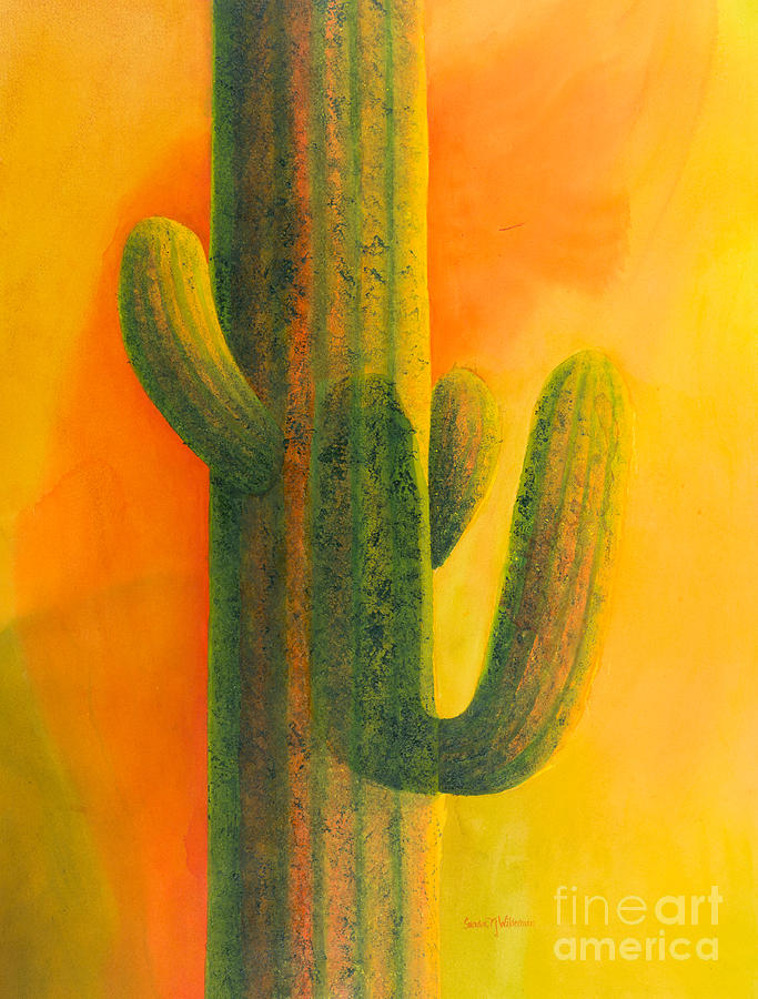 Saguaro in Summer Painting by Sandra Neumann Wilderman
