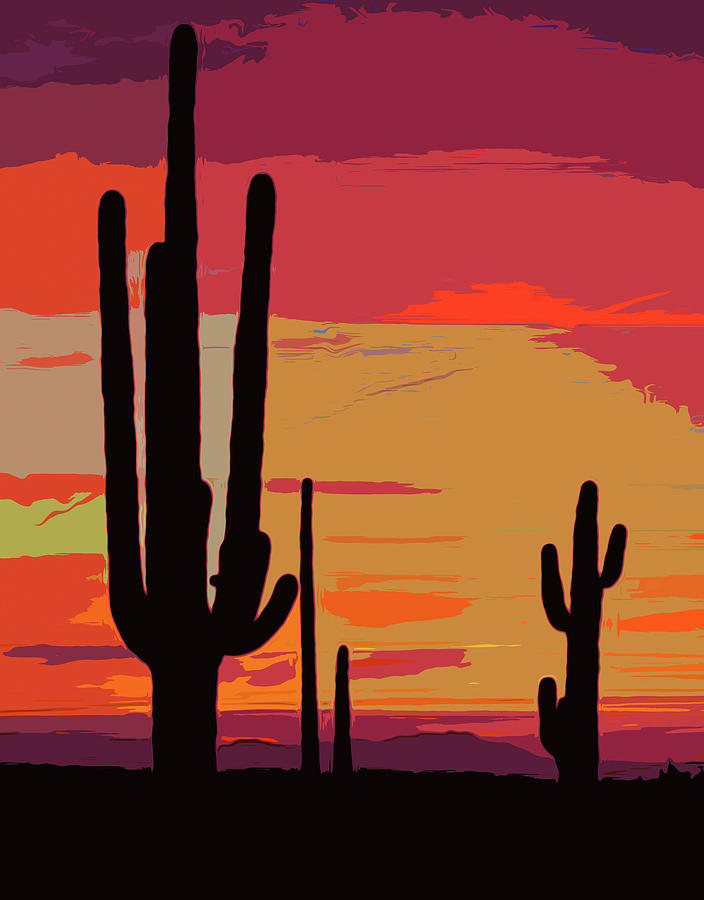 Saguaro National Park at sunset - 2  Painting by AM FineArtPrints