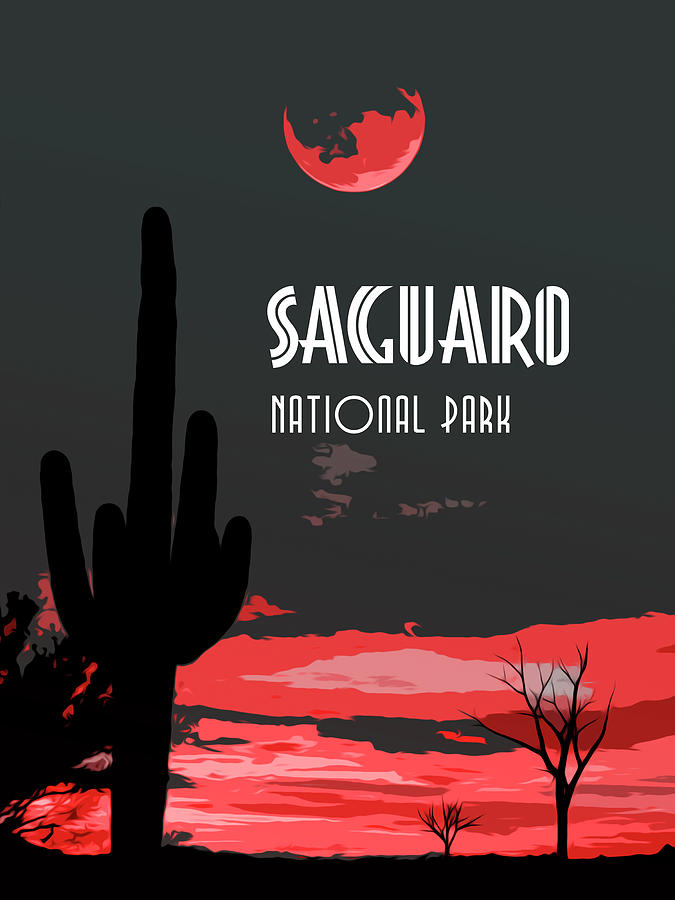 Saguaro National Park Painting - Saguaro National Park at sunset by AM FineArtPrints