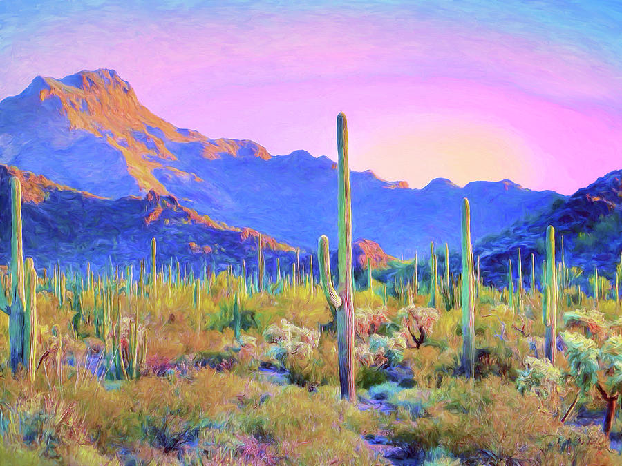 Sunset Painting - Saguaro Sunrise by Dominic Piperata