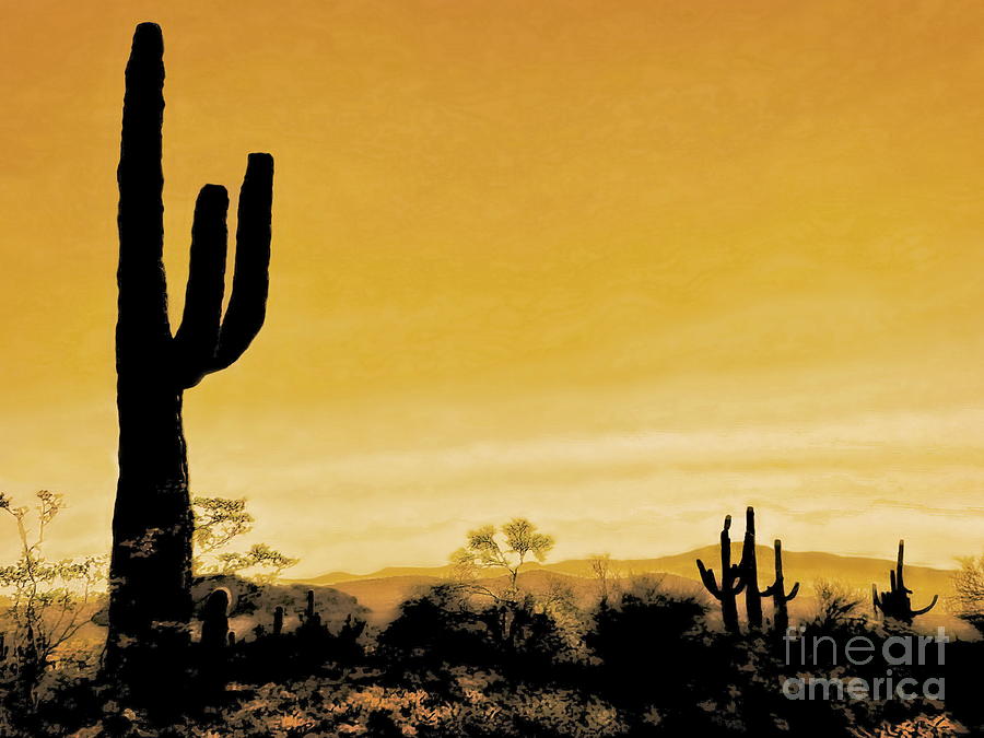 Sunset Digital Art - Saguaro Sunset 2 by Tim Richards