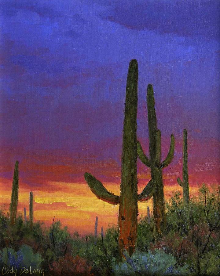 Sunset Painting - Saguaro Sunset by Cody DeLong