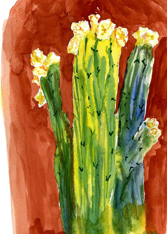 Saguaros and Their Hats Painting by Marilyn Barton