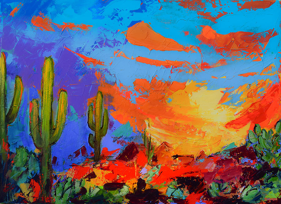 Saguaros Land Sunset by Elise Palmigiani Saguaros Land Sunset by Elise Palmigiani