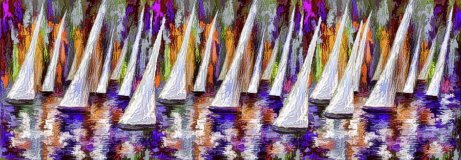 La regata Decorative Horizontal Panorama Painting by OLena Painting by Lena Owens - OLena Art Vibrant Palette Knife and Graphic Design