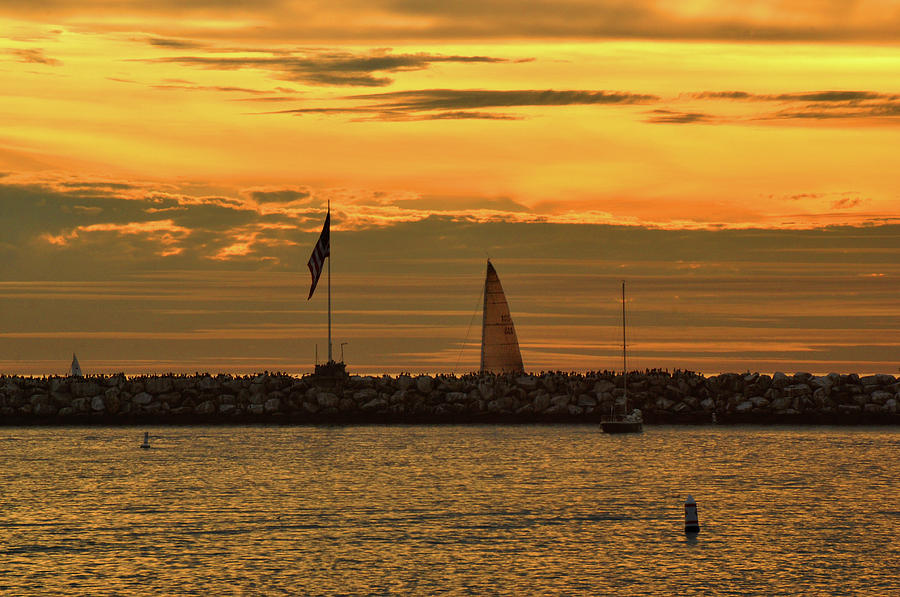 Sail Boat at sunset Photograph by Diane Lent